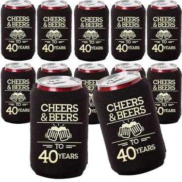 Imagem de Cheers and Beers to 40 Years Can Coolers, conjunto de 12 - Decorações de aniversário de 40 anos em preto e dourado e lembrancinhas de festa para homens e mulheres - Cheers to 40 Years - Regular