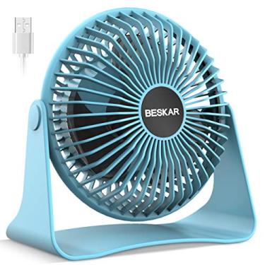 Imagem de BESKAR Ventilador de mesa pequeno USB, ventiladores portáteis com fluxo de ar forte de 3 velocidades, operação silenciosa e rotação de 360°, ventilador de mesa pessoal para casa, escritório, quarto