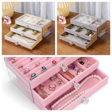 Imagem de Porta Joias Acrílico Luxo Com 3 Camadas Brinco Anel Compartimento caix