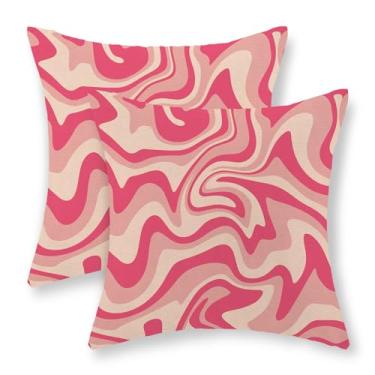Imagem de JEFERSO Conjunto de 2 fronhas rosa abstratas, 45,7 x 45,7 cm, retrô, bege, rosa, lindo, colorido, moderno, decoração estética, capa de almofada de linho para uso ao ar livre para sofá