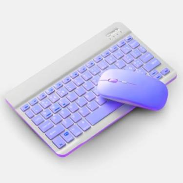 Imagem de Teclado e Mouse Sem Fio Bluetooth com Design Compacto, Conexão USB, Bateria Inclusa (Teclas roxas)