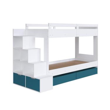 Imagem de Cama Beliche Com Colchão Infantil Branco Azul Completa