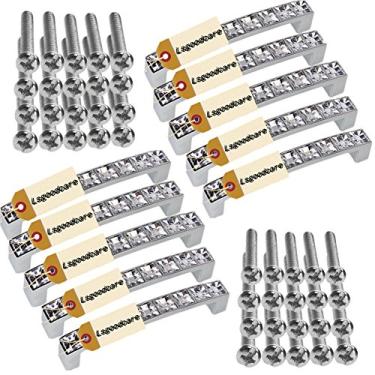 Imagem de Lsgoodcare Puxadores de gaveta de vidro cristal prata Europa simples forma de strass, puxador de armário, 10 unidades, 10,7 cm, comprimento 9,7 cm, puxador de porta de móveis centro a centro brilhante