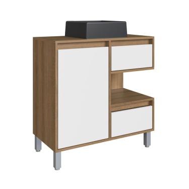 Imagem de Gabinete Para Banheiro 80cm 2 Gavetas 1 Porta 1 Nicho E Cuba Paula Mel-arenas