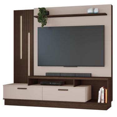 Imagem de Home Despertar Com Detalhe Ripado E Led Tv Até 65 Polegadas Café Off White