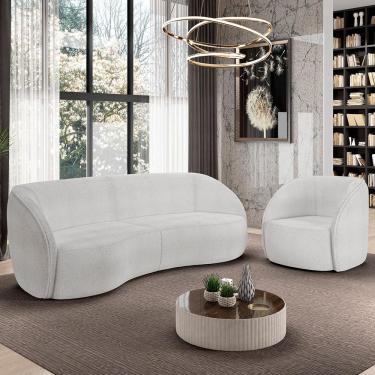 Imagem de Sofá 4 Lugares Para Sala Living Orgânico 288cm Eron M03 Bouclê Branco - Lyam Decor