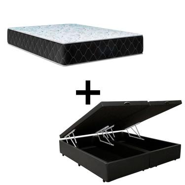 Imagem de Cama Box Baú Queen 158 Tecido Sintético Preto Com Colchão Marrocos - Poliéster - Espuma D33 30cm