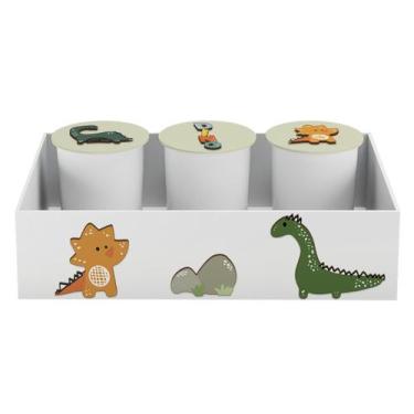 Imagem de Trio de Potes e Bandeja Kit Higiene MDF Dinossauro - Neném na Nuvem, V
