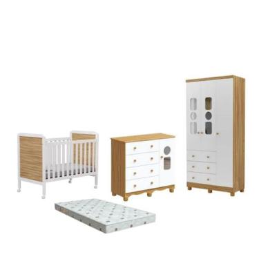 Imagem de Quarto Bebe Completo Dorabelly Cloe MDF 3 pt + Colchão - Moveis Peroba
