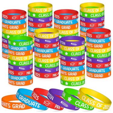 Imagem de WATINC Conjunto de pulseiras de silicone para graduação PRE-K, Class of 2025, pulseiras com etiqueta pré-escolar, pulseira de borracha colorida para graduação, decoração de festa para estudantes