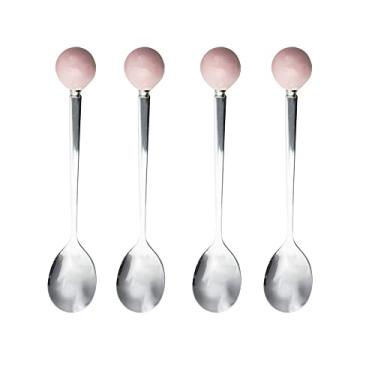 Imagem de Stainless Steel Coffee Spoon,Teaspoon,Sugar Spoon,Korean Dessert Spoon with Ceramic Ball, Spoons 4 Pieces 5.5 Inches Pink