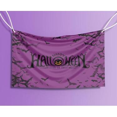 Imagem de Bandeira Decorativa Abóbora Happy Halloween 80cmx140cm Tecido Oxford 1