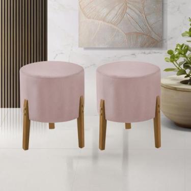Imagem de Kit 2 Puff Thor 3 Pés em Veludo Rosê Base em Madeira - CASA TREE, ROSA