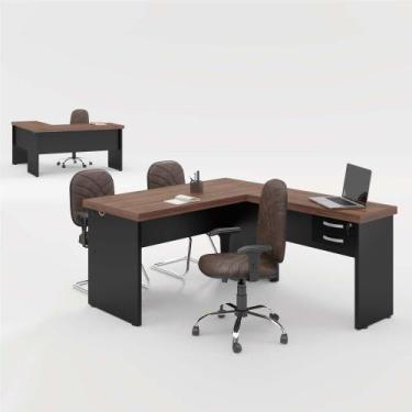 Imagem de Mesa em L 2 Gavetas Studio Noce Preto - CASA H