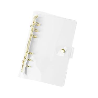 Imagem de Capa para fichário Personal A6 transparente de PVC 6 fichários redondos dourados com fecho de botão de pressão, pastas de folhas soltas recarregáveis, protetor macio para notebook