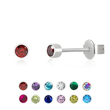 Imagem de Brincos de titânio minúsculos de 3 mm com pedra do mês de nascimento, brincos de zircônia cúbica para mulheres e meninas, pequenos branco vermelho azul rosa CZ brincos hipoalergênicos brincos de aniversário para o dia dos namorados presentes, Titânio, Sem pedras preciosas