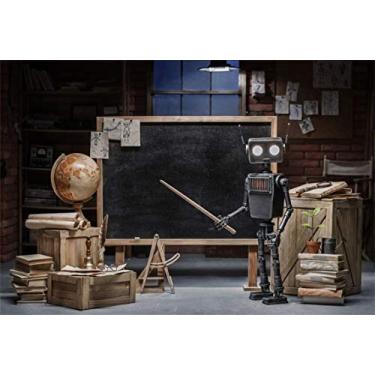 Imagem de Leyiyi 2,7 x 1,8 m Vintage Lab Backdrop Old Classroom Robot Teacher Scientist Work Studio Livros Antigos Globo Terrestre Retrô Escritório Foto Fundo Cowboy Adulto Retrato Studio Papel de Parede Vinil