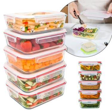 Imagem de Kit 5 Potes De Vidro Hermético Com Travas Na Tampa Marmita 640ml Linha