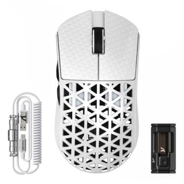 Imagem de ATTACK SHARK R5 Mouse para jogos ultra sem fio, concha de fibra de carbono 39 g superleve, sensor óptico PAW3950MAX Nordic 52840 MCU 8K Polling 42K DPI, mouse programável de modo triplo com cabo