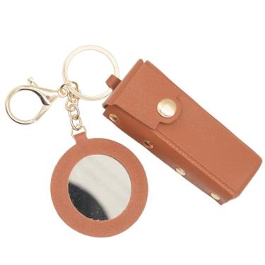 Imagem de SRYTCYDA Chaveiro de couro para mulheres, estojo de batom portátil com espelho para bolsa, porta-chaves para presente feminino (marrom)