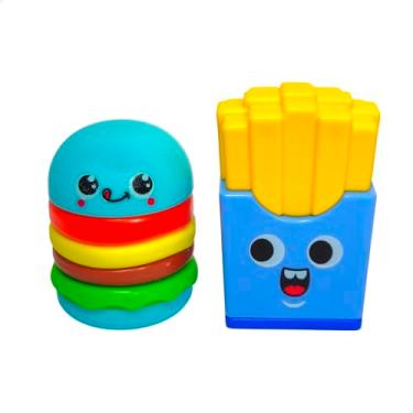 Imagem de Kit Escolar Kawaii, Apontador Duplo e Borracha Decorativa, Hambúrguer e Batata Frita, 2 Peças (Azul)