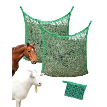 Imagem de Harrison Howard Redes de feno de alimentação lenta de abertura quadrada para cavalos Saco de alimentação de cavalo de grande capacidade reduz o desperdício de feno promove digestão saudável verde 89 x