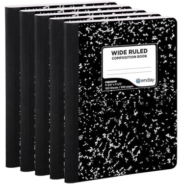 Imagem de Enday Caderno de composição pautado largo (pacote com 5) caderno de composição de mármore com capa dura, 100 folhas