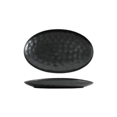 Imagem de Prato de sashimi oval de cerâmica estilo japonês, prato de churrasco oval doméstico - pedra preta de 35,56 cm