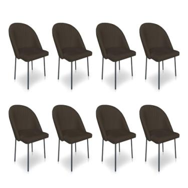 Imagem de Kit 8 Cadeiras Poltrona de Jantar Ariel Suede Pés de Ferro Preto - Pallazio