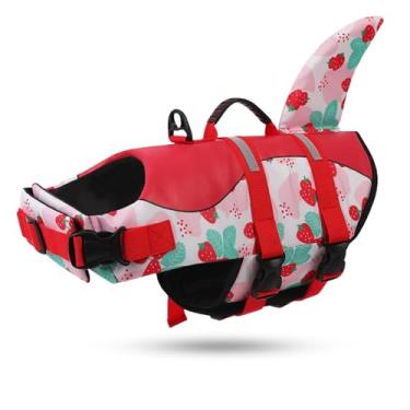Imagem de ASENKU Colete salva-vidas para cães - colete de segurança para animais de estimação para natação e passeios de barco, colete salva-vidas de tubarão com flutuação, maiôs salva-vidas para cães pequenos