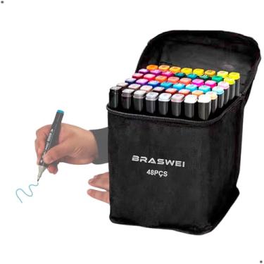 Imagem de Conjunto De Canetas Marcador Permanente Ponta Dupla 48 Cores