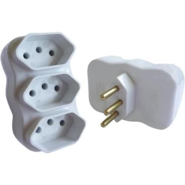 Imagem de Adaptador de Tomada Multiplicador Tripolar Branco 10A Pacote com 10 Un