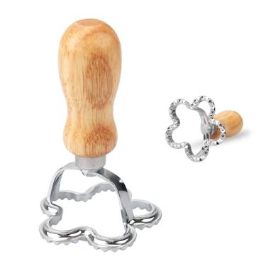 Imagem de XINBADA Carimbos de biscoito de aço inoxidável com cabo de madeira, carimbo de biscoito em relevo personalizado para assar, ferramentas duráveis de decoração de biscoitos (flor de ameixa de ação de