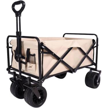 Imagem de Carrinho De Festival Com Rodas Grandes Todo-o-terreno, Carrinho De Carrinho De Praia Dobrável De 100l, Vagão Dobrável Resistente Com 2 Bolsos Para Acampamento Ao Ar Livre, Pi, Deep Blue