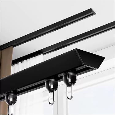 Imagem de Trilho De Trilho De Curtai Bay Widows Trilhos De Curtoi E Acessórios Ceilig Mouted Preto Branco Divisor De Quarto Cortina Haste De Metal Sigle Rail Para Cortinas Pesadas, Black, 14m/46ft