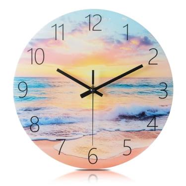 Imagem de Henescribe Relógios de parede de vidro de 25,4 cm para decoração de sala de estar, relógios de parede decorativos operados por bateria, relógios de cozinha silenciosos, relógio de parede para quarto