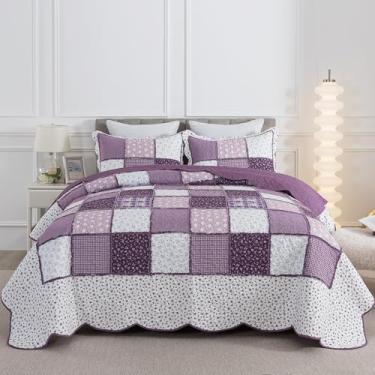 Imagem de HoneiLife Conjunto de cama Queen – Conjunto de cama floral, 3 peças, 90 x 96, colchas reversíveis, colcha de retalhos, conjunto de cama nostálgico para todas as estações