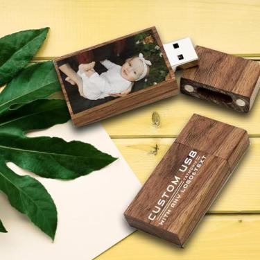 Imagem de Pen drive USB de madeira personalizado, pacote com 100 unidades de pen drive personalizado USB 2.0, ideal para negócios, educação, corporações e organizações sem fins lucrativos (128 GB, sem caixa)