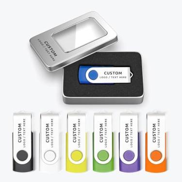 Imagem de Pen drive USB personalizado, pacote com 100 unidades de pen drive giratório personalizado USB 2.0, ideal para eventos de negócios, brindes corporativos e brindes promocionais (256 MB, com caixa de