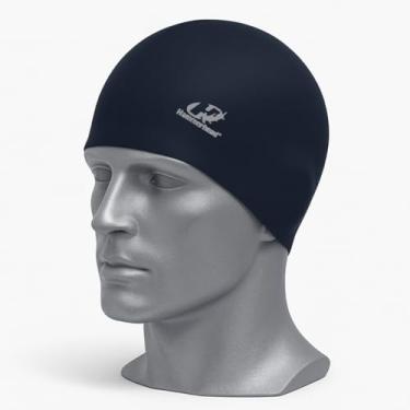 Imagem de Touca de Natação Silicone Lisa Tamanho Adulto Profissional Resistente Impermeável Leve Alta Elasticidade Ajustável Mergulho Águas Abertas Hidroginástica Piscina Praia Areia Treino (Preta)