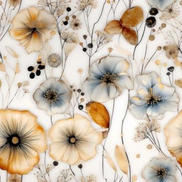 Imagem de MAGAFA Papel de parede floral em aquarela âmbar e azul folha dourada autoadesivo floral removível papel de parede amigável para locatário papel de contato para quarto banheiro paredes forro de