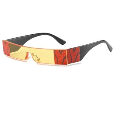Imagem de HCHES Óculos de sol sem aro da moda, feminino, vintage, pequeno, colorido, retangular, feminino, masculino (C4 amarelo)