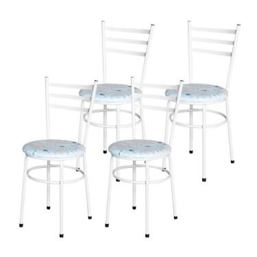 Imagem de Conjunto 4 Cadeiras Epóxi Branca Para Cozinha Assento Estampado Floral Areia