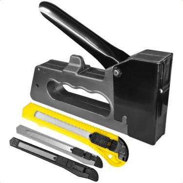 Imagem de Grampeador Tapeceiro Alta Pressão Profissional E Kit 3 Estiletes - Sta