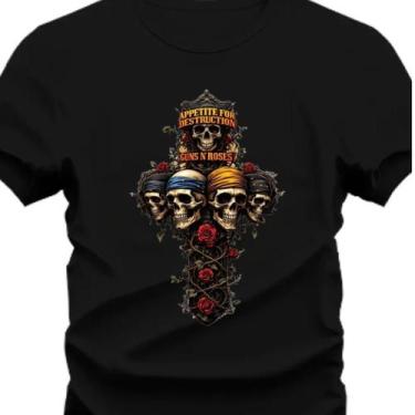 Imagem de Camiseta Personalizada Plus P ao G3 Guns N' Roses Cruz e Caveira - Hs,