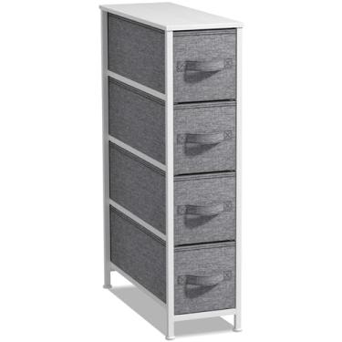 Imagem de Torre de cômoda estreita Sorbus com 4 gavetas – Armazenamento vertical para quarto, banheiro, lavanderia, armários e mais, moldura de aço, topo de madeira, cestos de tecido fáceis de puxar, White/Gray