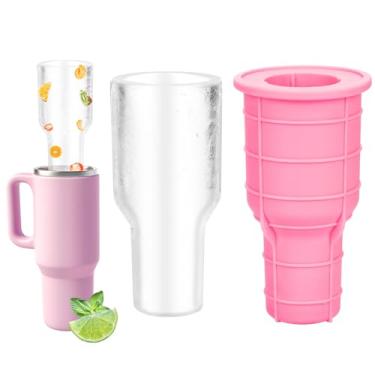 Imagem de Molde de bandeja de gelo para copo Stanley, molde de gelo de cilindro oco de silicone multifuncional para copos Stanley de 850 g - 1,134 g, bandeja de cubos de gelo de fácil liberação para suco, café