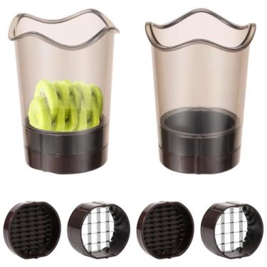 Imagem de 2 peças de copo de corte de frutas com lâminas de aço inoxidável, cortador de morango, antiderrapante, para cozinha, frutas, vegetais