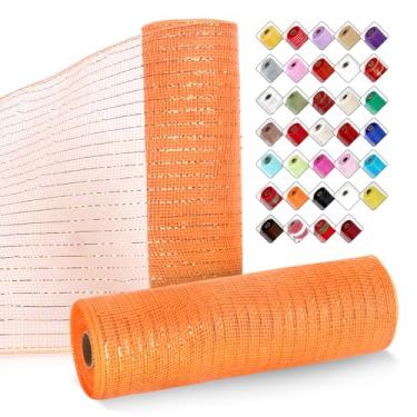 Imagem de ICOSHOW 2 rolos de fita de malha para guirlandas de 25,4 cm x 7,6 m, rolos de malha com folha metálica para Páscoa, Natal, festa, casamento, decoração de casa, projetos de artesanato e embrulho de