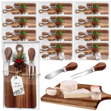 Imagem de Gosodeny Conjunto de 12 conjuntos de presentes de Natal, lembrancinha de chá de panela, tábua de queijo, conjunto de mini tábuas de corte, conjunto de etiquetas e caixas de Natal, festa de aniversário